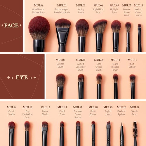 Jessup Makeup Brushes Set - Premium Synthetic 21-Piece Brush Set for Foundation, Eyeshadow & More | Black