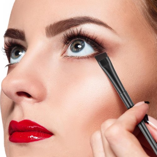 Skiennix 12 Pack Angled Eyeliner Brush Set - Ultra Thin Eyebrow & Eye Makeup Applicators