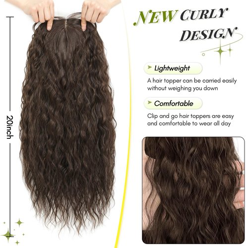 Natural Curly Hair Topper for Women-20inch Lightweight & Breathable Topper Hair Pieces for Thinning Hair, Heat Resistant Fiber Wiglet with Lace Edge to Blending well, Perfect for Daily Use & Styling