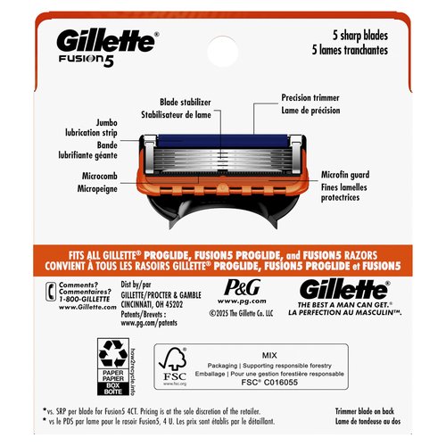 Gillette Fusion5 Mens Razor Blade Refills, 8 Count, Lubrastrip for a More Comfortable Shave
