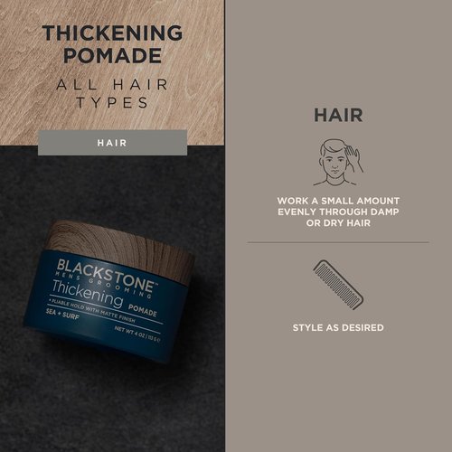 Blackstone Men's Grooming Hair Thickening Pomade - Pliable Hold & Matte Finish | Sea + Surf Scent (4 Oz)