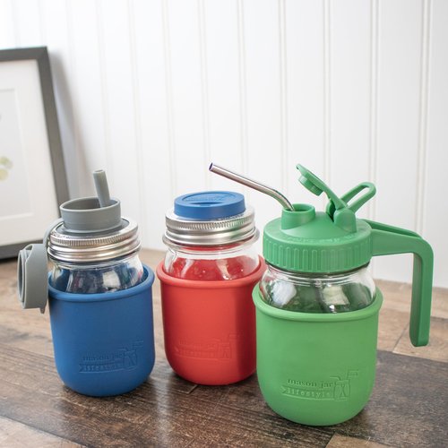 Regular Mouth Pint 16oz Silicone Sleeves/Jackets for Protecting Ball, Kerr, Canning Jars by Mason Jar Lifestyle (4, Americana Multicolor)
