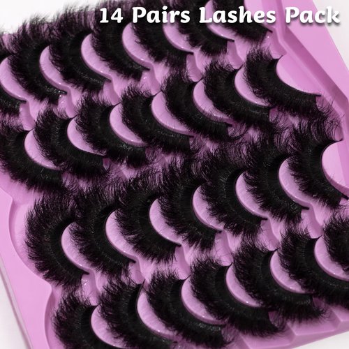 LEAFMOON Mink Lashes Fluffy 20mm Volume False Eyelashes 8D Cat Eye Strip Lashes D Curl 14 Pairs Dramatic Soft Eyelash 25mm Big Long Lash Strips Lashes Pack That Look Like Extensions Faux Mink Lashes