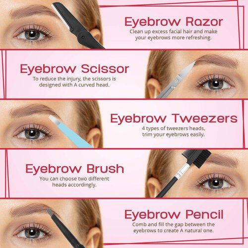Exquisite 8-in-1 Eyebrow Kit for Women & Men – Luxury Eyebrow Grooming Kit with 4 Precision Tweezers For Eyebrows, Eyebrow Razor, Eyebrow Scissors, Eyebrow Brush/Comb & Pencil with Padded Case