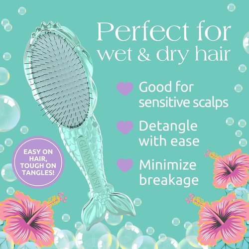 Glimmer Wish Mermaid Detangling Hair Brush for Kids - Anti-Frizz & Anti-Static - Soft Long Bristles for Easy Detangling