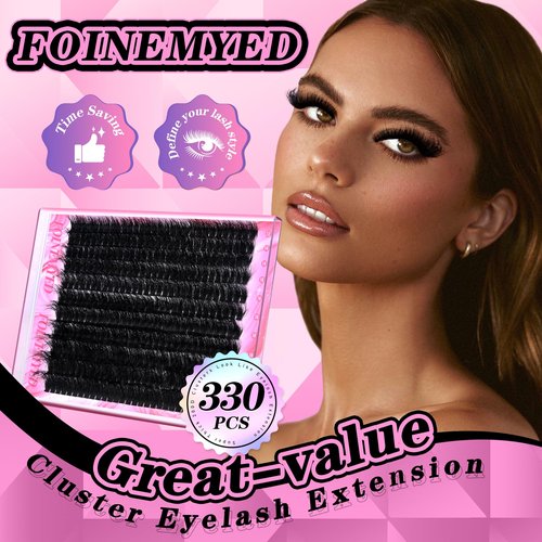 Lash Clusters Kit 330Pcs 200D Thick Lash Extension Kit Mega Volume Eyelash Extensions Kit 12-22MM Long Eyelash Extensions D Curly Individual Lashes Kit DIY at Home by FOINEMYED
