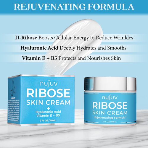 Ribose Anti-Aging Cream - Ribose Sugar for Skin - Rejuvenating Formula with D-Ribose, Hyaluronic Acid, and Vitamin E + B5 - Firming & Lifting Moisturizer - Made in USA - Day & Night - 2 oz