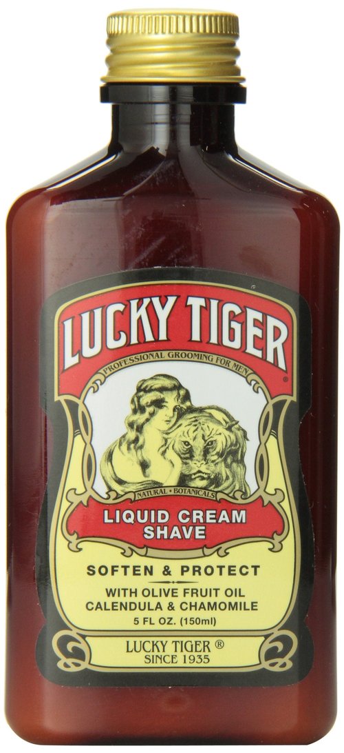Lucky Tiger Liquid Cream Shave (5 Fl Oz) – Classic Men's Shaving Cream with Olive Oil & Chamomile – Soothing and Moisturizing Shave Cream for Men to Prevent Razor Burn