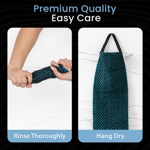 Japanese Exfoliating Washcloth for Back & Body - Charcoal & Silver Ion Exfoliating Towel with Handles - Two-Sided Gentle Exfoliation & Deep Cleansing Soft Body Wash Cloths for Shower - Green