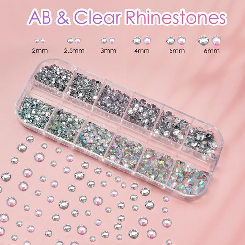 Canvalite Rhinestones for Face Colorful Face Gems Jewels AB & Clear Eye Hair Nail Gems with Quick Dry Makeup Glue, 1 Rhinestones Picker Wax Pen, 1 Tweezers for Nail Art Makeup