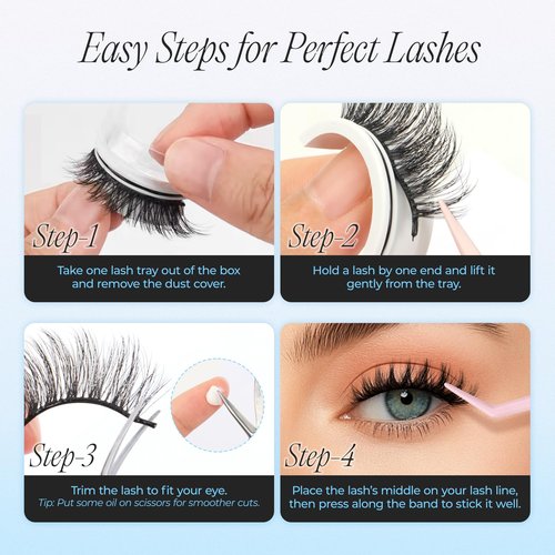 LASHVIEW Self Adhesive Eyelashes Natural Look, 5 Pairs Press On Lashes No Glue Need Eyelashes, Reusable Wispy False Lashes with Replacement Adhesive Strips (ZN122)