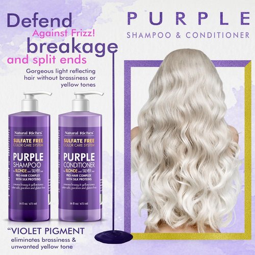 Natural Riches Purple Shampoo & Conditioner Set - Sulfate-Free, Color-Safe for Blonde & Gray Hair | 16 fl oz Each
