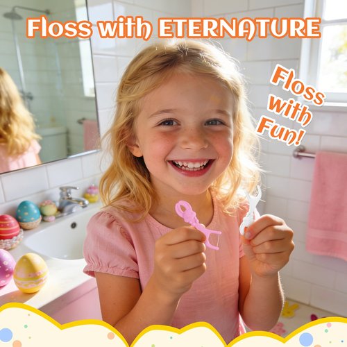 Easter Basket Stuffers, Kids Flossers, Kids Dental Floss Picks, 100ct Biodegradable Bunny & Carrot Flossers, Rabbit Flossing Sticks for Kid, Easter Basket Essentials for Kids, Strawberry Flavored