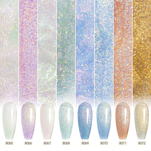 CANNI Gel Polish Glitter Gel Nail Polish Set, 8 Colors Aurora Mermaid Purple Blue Gold Glitter Gel Shiny Polish U V LED Soak Off Aurora Manicure Kit Gift for Women Girls