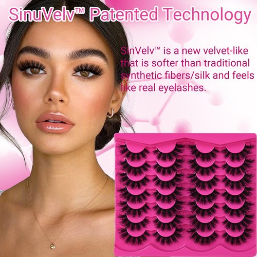 False Eyelashes Faux Mink Lashes Cat-Eye Look 18MM Wispy Long 3D Volume Fake Eyelash Strips 14 Pairs Pack,by INSPEAUTY