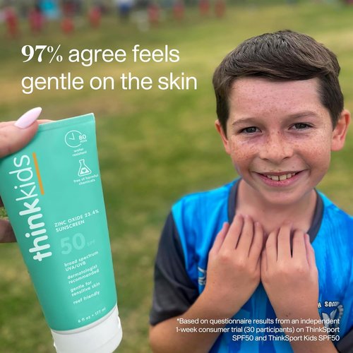 Thinkkids SPF 50+ Mineral Sunscreen - Natural & Safe Baby Sun Protection | 6 Fl Oz, Water Resistant, Reef Safe