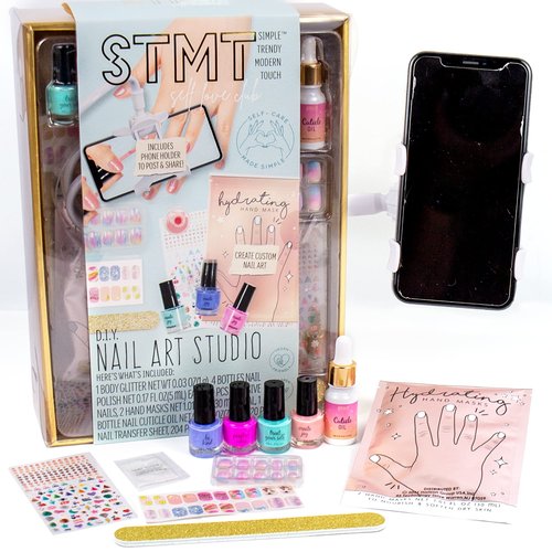 STMT Self-Love Club D.I.Y. Nail Art Studio by Horizon Group USA, 10+ Essentials for at-Home Manicure Including Nail Polishes, Soothing Hand Mask, Cuticle Oil, Phone Holder, Nail Stickers & More