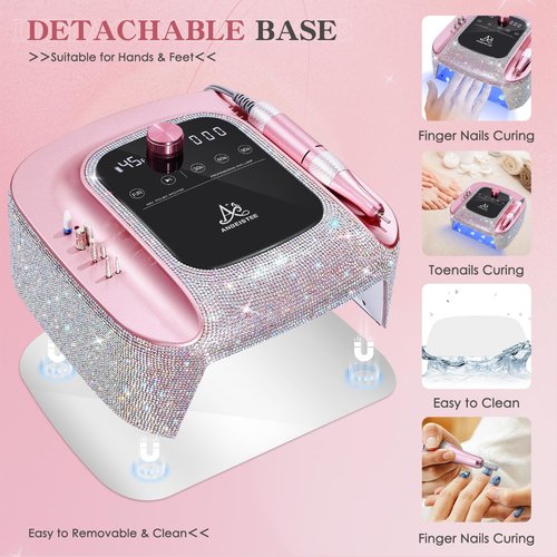 ANBEISTEE 2-in-1 Nail Drill & UV LED Nail Lamp, Professional Rechargeable 45000 RPM Electric Nail Drill Machine, Nail Grinder, Fast Nails Dryer Curing Lamp, Designed for Salon, Home