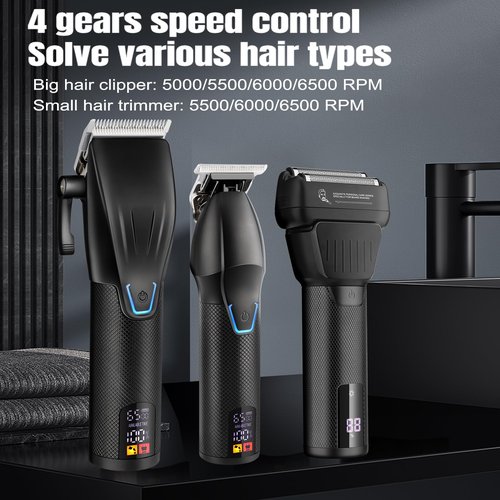 Professional Hair Clippers for Men - Cordless Beard Trimmer Electric Razor Foil Shavers, Barber Clippers Hair Trimmer Rechargeable Hair Grooming Kit, LCD Display, Gifts for Men (Black)