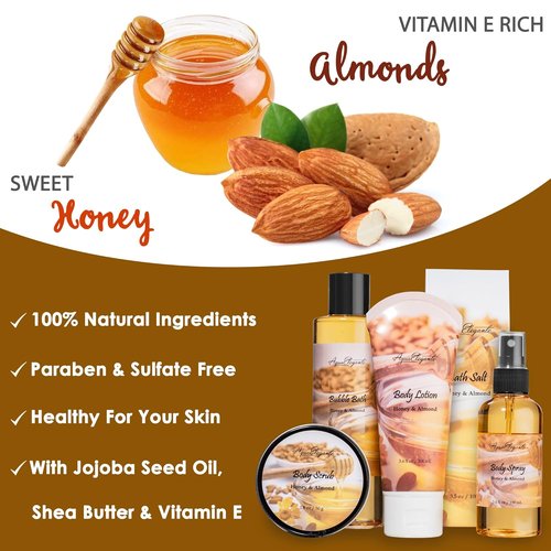 Regine Switzerland Spa Gift Basket - Luxury Bath Set with Honey & Almond | Includes Body Wash, Lotion, and More