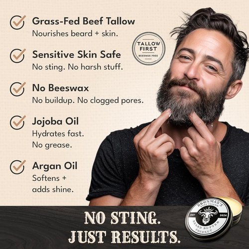 Beef Tallow Beard Butter for Men - Hydrating Coconut Balm with Shea Butter - 4oz Deep Moisturizer