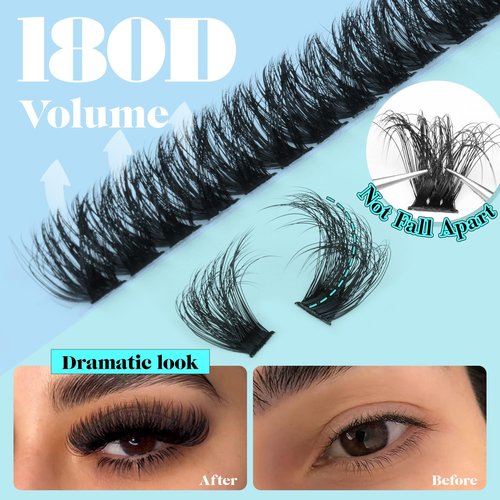 Fluffy Lash Clusters Long Eyelash Clusters, 180D Thick Cluster Eyelash Extensions 14-20mm Individual Lashes Look Like Lash Extension 170pcs Dramatic Eyelashes DIY Volume Lashes Strip