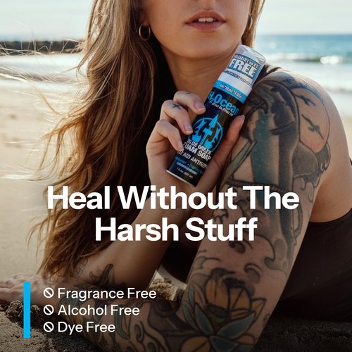 H2Ocean Blue Green Foam Soap - Tattoo Aftercare Cleanser, Antibacterial, Unscented, with Aloe Vera, Moisturizing Care, Safe for All Skin Types, No Harsh Chemicals, Fragrance Free - 7 oz