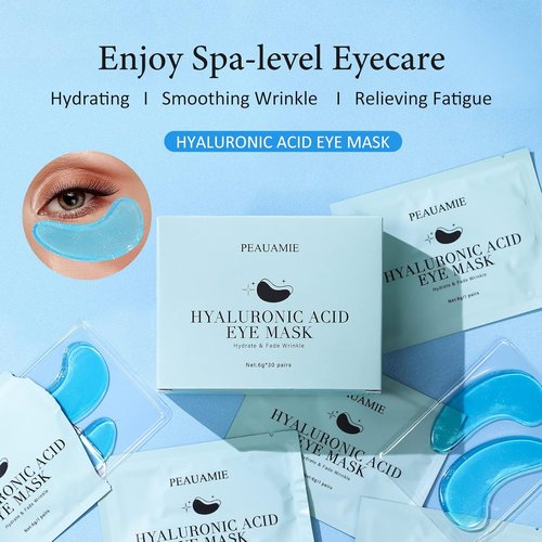 PEAUAMIE Under Eye Patches - Hyaluronic Acid Eye Masks for Dark Circles & Puffiness | 30 Pairs