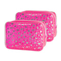 TotePrint 2set Neon TSA Approved Clear Toiletry Pouch, 7"x2.3"x4.7" Size, PVC Travel Makeup Bags for Toiletries, Transparent Cosmetic Bag for Women and Men Small (Heart+Pink)
