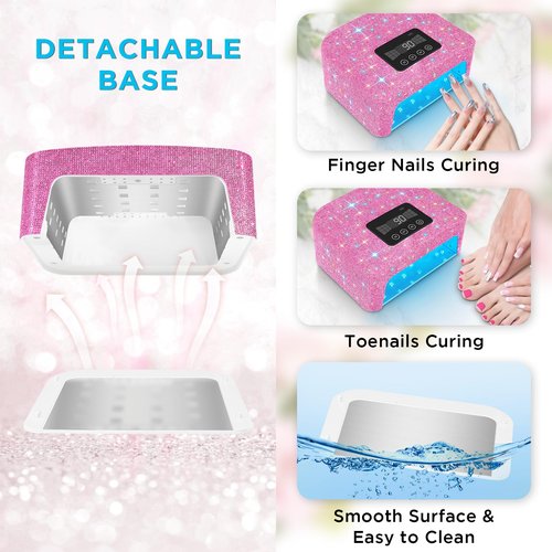 Cordless UV Nail Lamp, Rechargeable UV Light for Gel Nails, LED Nail Lamp with 4 Timer Modes, Gel Nail UV Light Decorate with Sparkling Nail Rhinestones, Nail UV Light Fits for Salon/Home