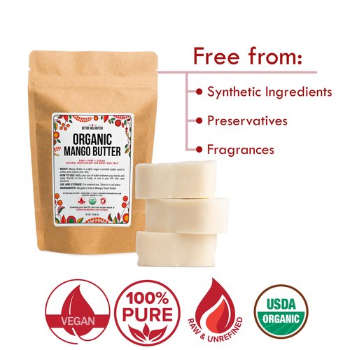 Organic Mango Butter - Raw Organic Unrefined Mango Seed Butter for Skin Care, Body Butter & Hair - Pure Mango Butter Cold Pressed for Soap Making, Mango Lotion | Natural Skin Moisturizer 8 oz