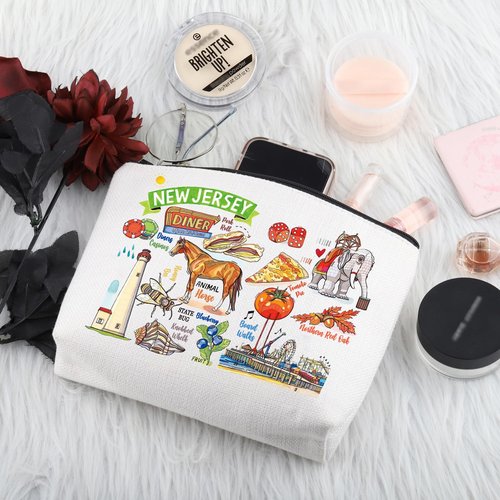 PWHAOO New Jersey State Souvenirs Gift New Jersey Makeup Bag New Jersey Home Cosmetic Bag New Jersey Tourism Gift New Jersey Vacation Gift (New Jersey M)