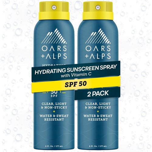 Oars + Alps SPF 50 Sunscreen Spray - Fast-Absorbing, Lightweight & Water-Resistant | 6 Oz, 2 Pack