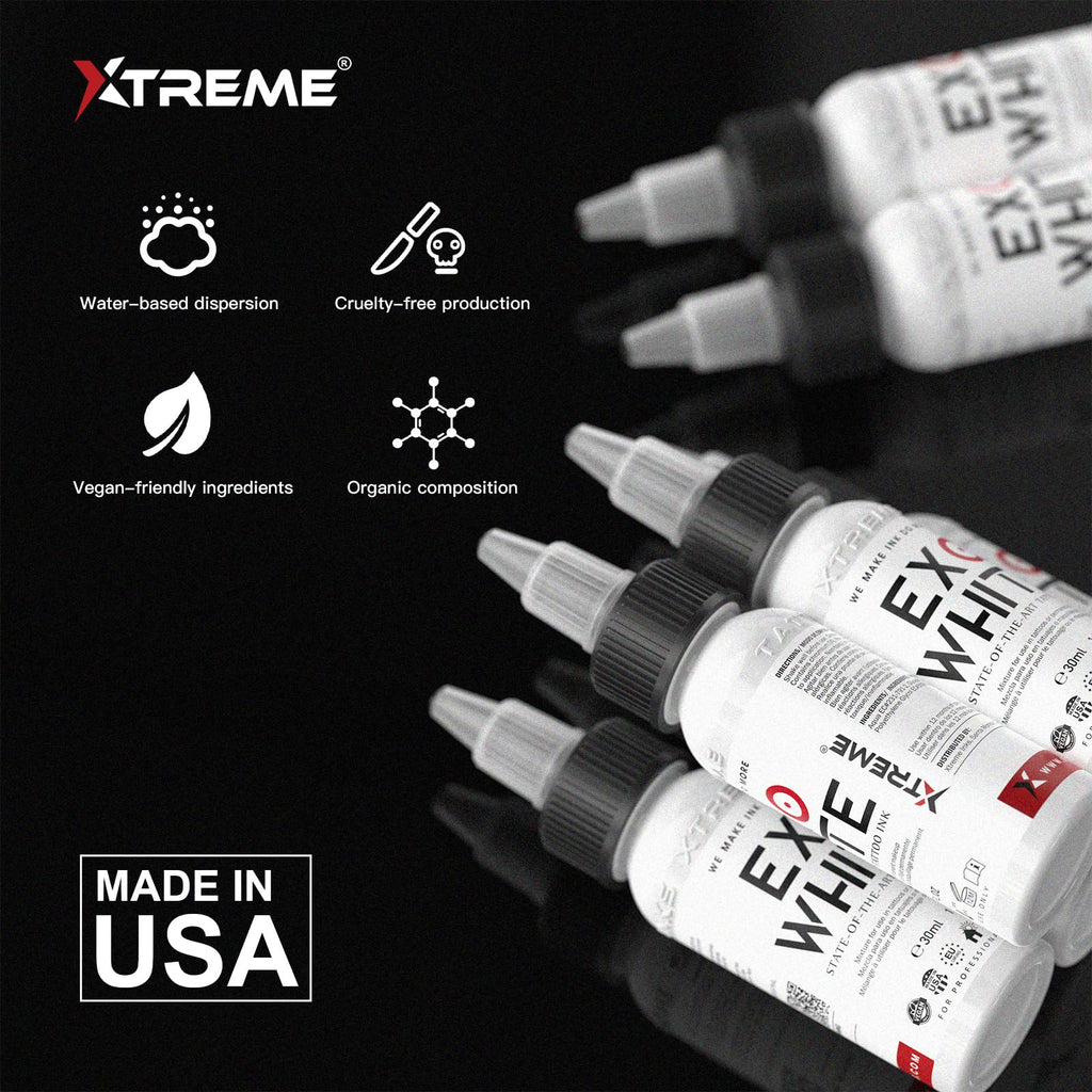 Xtreme EXO White Tattoo Ink – White for Lining & Shading – Highly Pigmented, Vegan, Smooth Flowing – Perfect for Bold Outlines & Rich Fillings (1 oz)