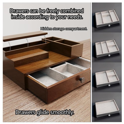 UUyuality Pine Wood Cologne Stand Organizer for Men, 3 Tier Cologne Display Shelf Organizer with Hidden Compartment and Velvet Lining Drawer, Perfume Display Holder (Brown, 01)