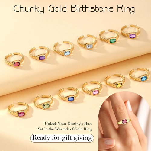 **Skiennix Gold Rings for Women - Non-Tarnish Birthstone Adjustable Stackable Ring | Perfect Mother's Day Gift**