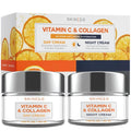 Skin 2.0 Vitamin C & Collagen Face Moisturizer – Anti Aging Day & Night Cream for Smooth & Radiant Skin, Firms & Restores Dull Complexion – Dermatologist Tested, Korean Skin Care Set, Vegan – Duo Pack