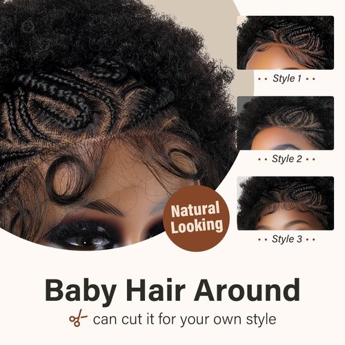 PROTEA Afro Braids Wigs, Hand Braided Synthetic Lace Front Box Braided with Baby Hair for Women, Lace Frontal Wigs for Women, 10 Inch #1B