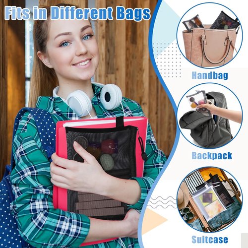 Tivcck 15 Pcs Mesh Zipper Pouch Bags, Nylon Travel Bags, Makeup Pouches for Organizing (Black, 9.5 x 7.5 Inch)