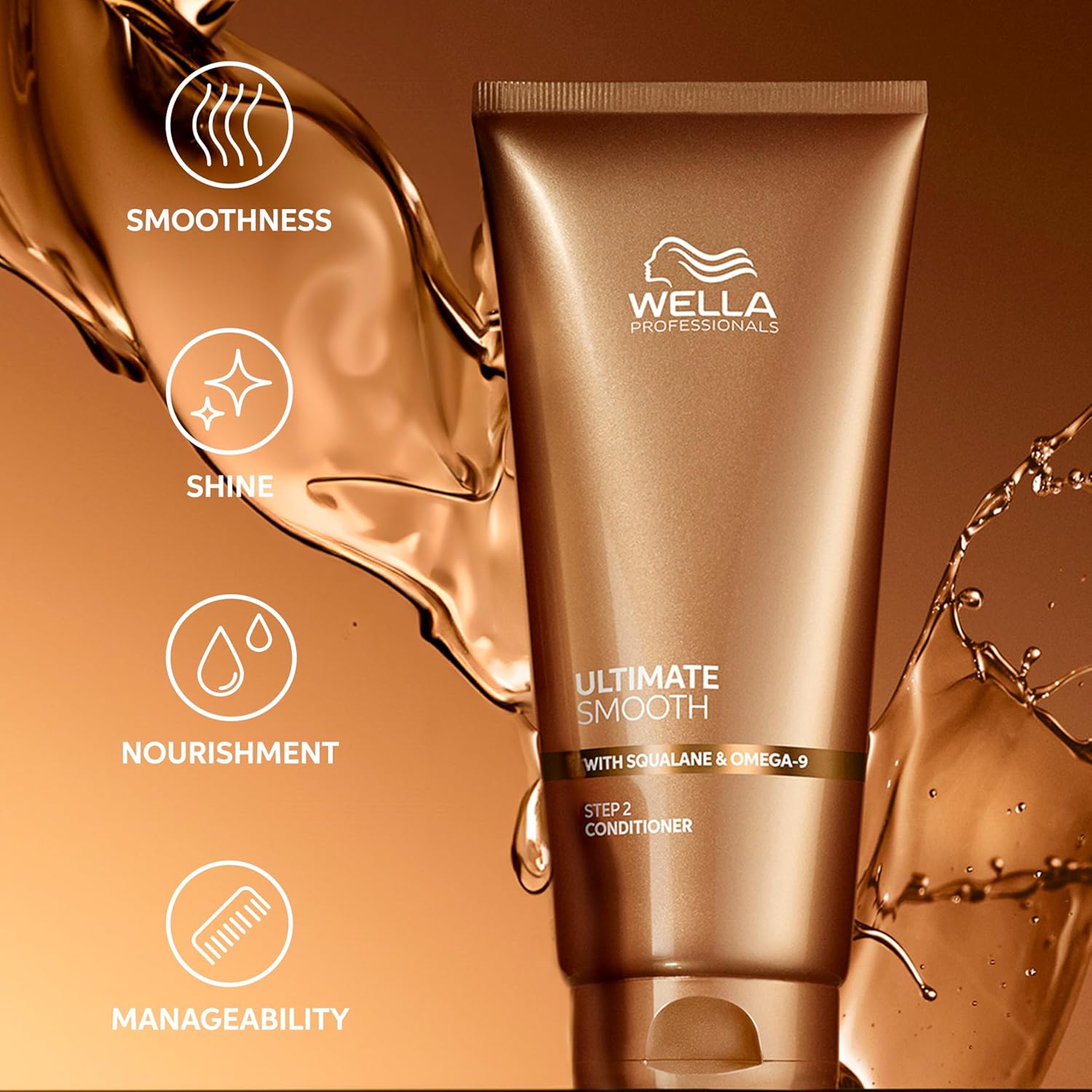 Wella Professionals Ultimate Smooth Conditioner - Nourishing Treatment for Dry, Frizzy Hair | Silky Shine with Squalane & Omega 9 | Color Safe