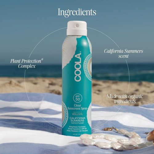 COOLA Organic Clear Sunblock Spray SPF 50 - Daily Skin Protection | Vegan & Gluten-Free Formula