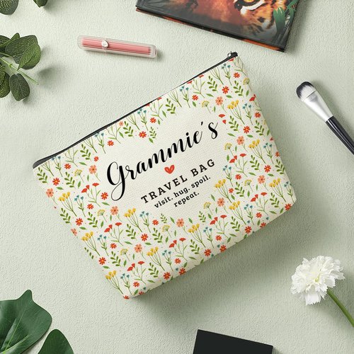 Grammie's Travel Bag Mothers Day Makeup Bag Grandma Gifts Grandma Birthday Gifts Funny Coloful Floral Cosmetic Bags for Women Nana Gigi Mimi Nanny Granny Mom Chirstmas Appreciation Retirement Gift