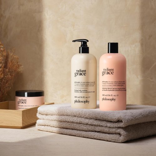 philosophy radiant grace whipped body crème - luxury scented body lotion - with notes of jasmine, black cherry & sandalwood - 8 fl oz