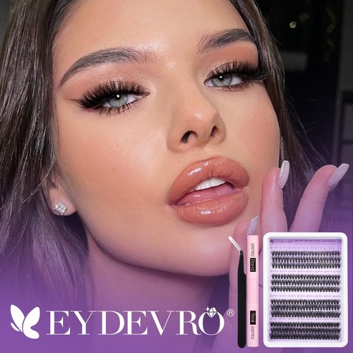 EYDEVRO Lash Clusters Kit 30D40D50D60D Lash Extension Kit Cluster Eyelash Extension Kit 10-14mm Individual Lashes Kit Cluster Lashes with Sweatproof Lash Bond and Seal Lash Tweezers