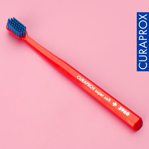 Curaprox CS 3960 Super Soft Toothbrush – Adult Oral Care | Gentle Cleaning with Super Soft 0.12 mm Bristles | Single Pack, Red/Blue