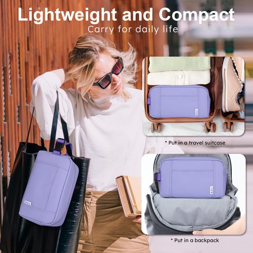 NOL Natural Organic Lifestyle Nylon Waterproof Makeup Bag Lightweight Travel Toiletry Bag for Adults, Reusable, Zip Closure with Buckle Handle, Snack Bag, Travel Cosmetic Bag,Light purple