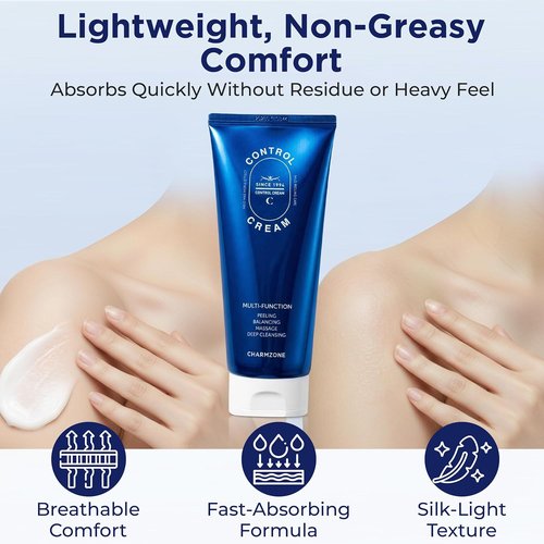 CHARMZONE Control Cream - Korean Exfoliating Face & Body Massage Cream for Sebum & Dead Skin Removal | Hydrating Moisturizer (150ml)