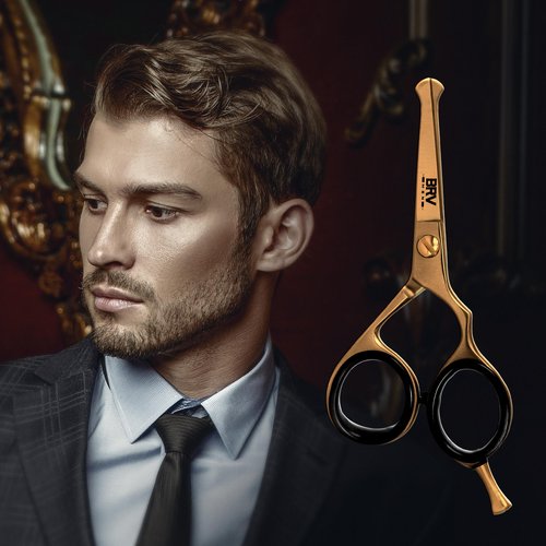 BRV MEN Rounded-Tip Small Trim Scissors for Men 4.2" | Titanium Series | Nose Hair Scissors for Men | Professional Grooming for Beard, Mustache & Ear Hair - RIGHT HANDED (Titanium Bronze)
