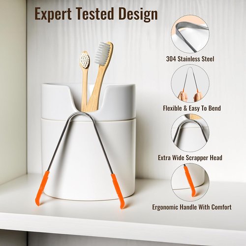 304 Stainless Steel Tongue Scraper - Durable, Rust-Resistant Hygiene Tool for Fresh Breath | Pack of 4 with Travel Case