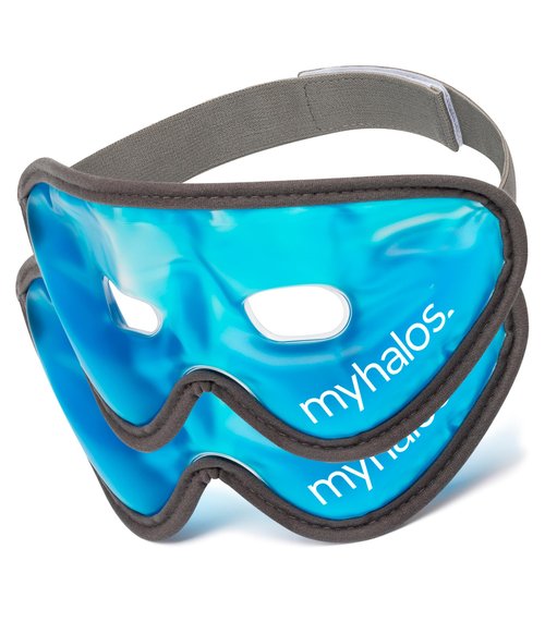 MyHalos Gel Mask - Reusable Cooling Eye Mask with Adjustable Straps - Cold Mask for Puffy Eyes, Dark Circles and Hangovers - Face Ice Pack Compress for Sinus, Headaches (Blue, (Pack of 2))